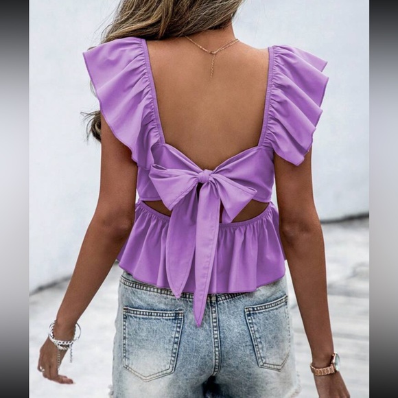 Boho ruffle hem tie back peplum blouse - Picture 3 of 6